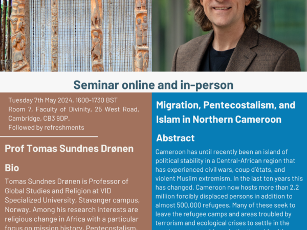 CCCW Talk “Migration, Pentecostalism, and Islam in Northern Cameroon” by Prof Tomas Sundnes Drønen